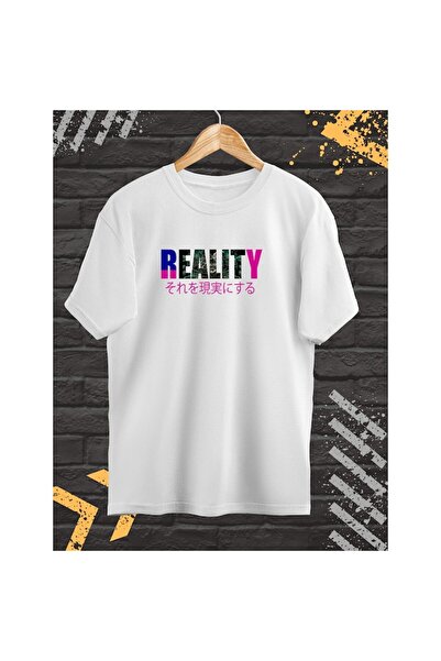 OEM Men's T-Shirt with Front and Back Print, Reality, Cotton, White, S INTL