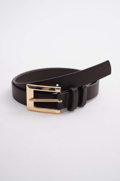 Çantacımstore Kadın Kemer Dikdörtgen Kalın Halkalı Gold Kahverengi