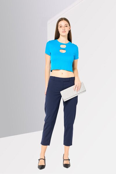 Lacoste Women Regular Fit Plain Dress Pants, Navy