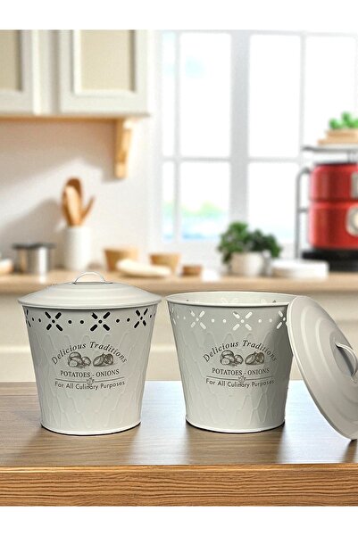 metalshop Lüx Metal Patates Soğanlık Kovası Sebze Saklama Kabı KREM