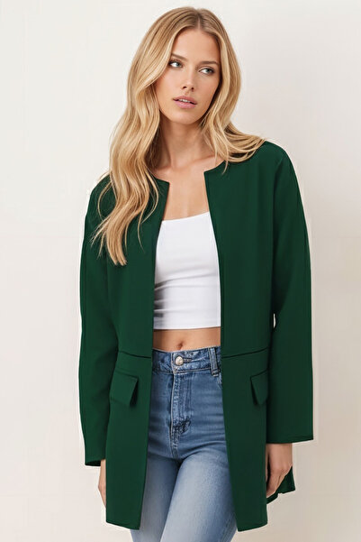 armonika Women's Emerald Waist Stitched Long Jacket Arm-26K001017