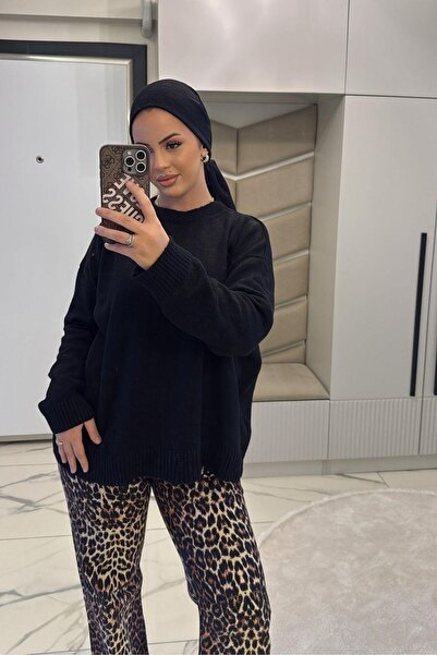 megapol giyim Women's Black Soft Basic Sweater