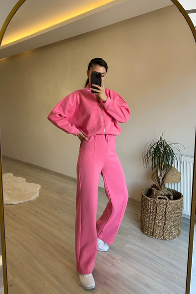 Neşeli Butik γυναικείο φούτερ με φερμουάρ και ψηλόμεσο κοστούμι φούτερ NM018