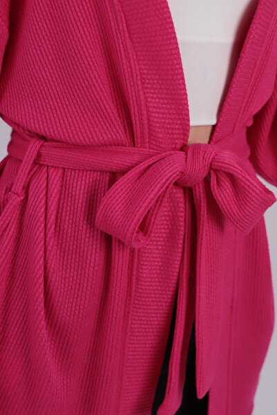 armonika Women's Fuchsia Belted Knitwear Kimono Arm-26K001011