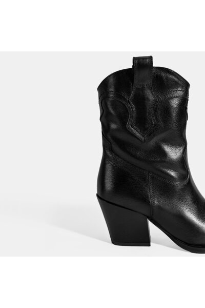 Desa Kadın Siyah Kalın Topuklu Deri Bot
