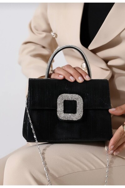 eflanmoda Gümüş Aksesuarlı Tek Bölmeli Kadın Zincir Askılı Abiye El ve Omuz Çantası