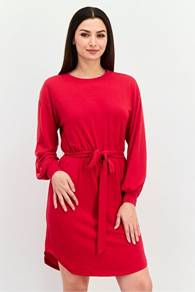 Tiana B Women Belted Plain Mini Dress, Red