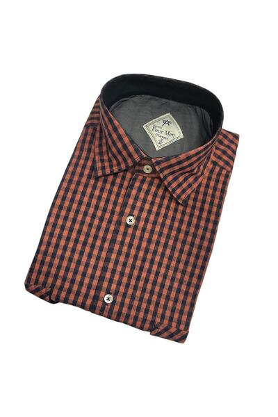 GÖMLEK GALERİSİ Classic Wide Cut Plaid Flannel Double Pocket Long Sleeve Men'...