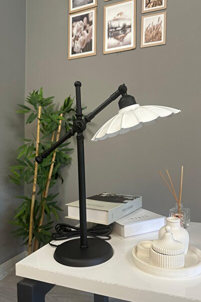 Bamyum Risso Beyaz Siyah Gövde Masa Lambası Dekoratif Abajur Çocuk Odası Başu...