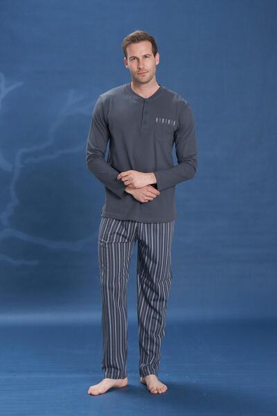Owersleep طقم بيجامة رجالي من القطن الممشط بتصميم فضفاض مع جيب أمامي |   سموح...