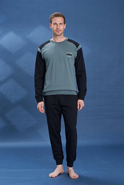 Owersleep Ανδρικό σετ πιτζάμες από χτενισμένο βαμβάκι με λαιμόκοψη ποδηλάτου ...