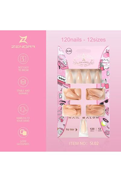 LOCK 120pcs Stiletto Press on Nails - 12 Sizes - Light Beige False Nails - Full Cover Acrylic Nail Tips