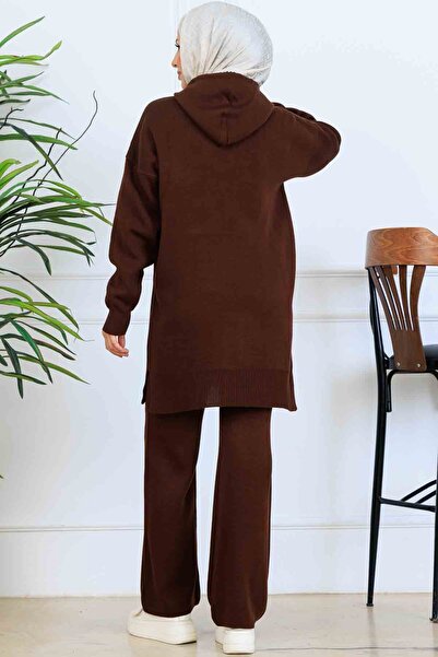 benguen με κουκούλα Σετ πλεκτών ενδυμάτων S1079 Καφέ