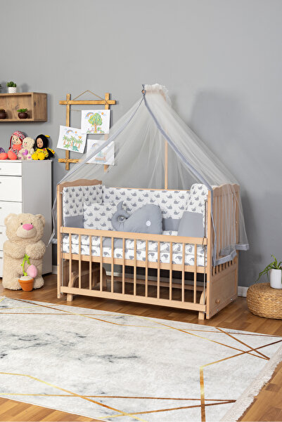 BamgidooMobilya Doğal Ahşap Beşik Anne Yanı Sallanır 70X130 - Balina Uyku Set...