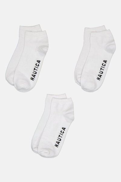 Nautica Men 3 Pairs Brand Logo Low Cut Socks, White