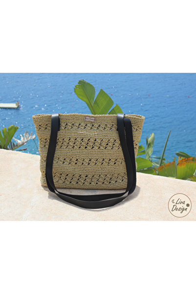 livadesign7 حقيبة كتف يومية مبطنة بخيوط ورقية مصنوعة يدويًا / طراز بوهيمي