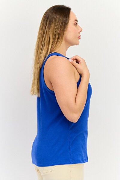 GAP Women Round Neck Sleeveless Ribbed Tank Top, Blue