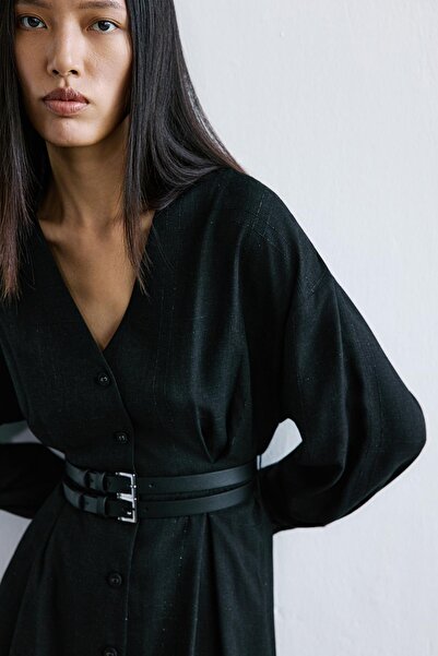 rue Sim Checkered V-Neck Black Mini Dress