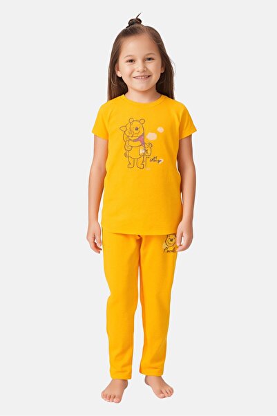 Zivame Kids Girls 2 Pcs Graphic Print Short Sleeves Pajama Top And Bottom Set, Mustard