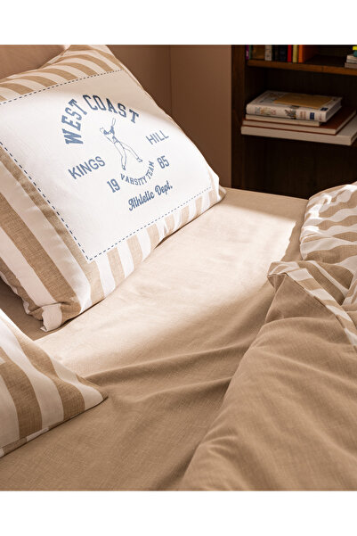 Madame Coco Olivier Double 100% Cotton Ranforce Printed Duvet Cover Set - Beige