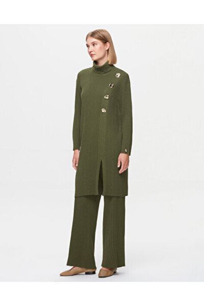 MISS DALIDA T25K-7008 Kalın Fitilli Bol Paça Triko Pantolon FARAD-GREEN