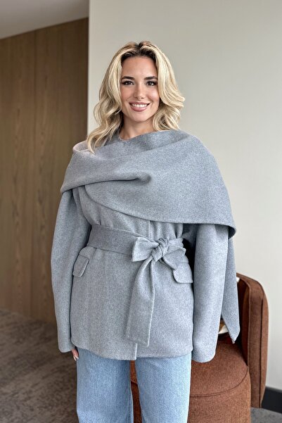 Laluvia Gray 100% Wool Short Coat - 512157