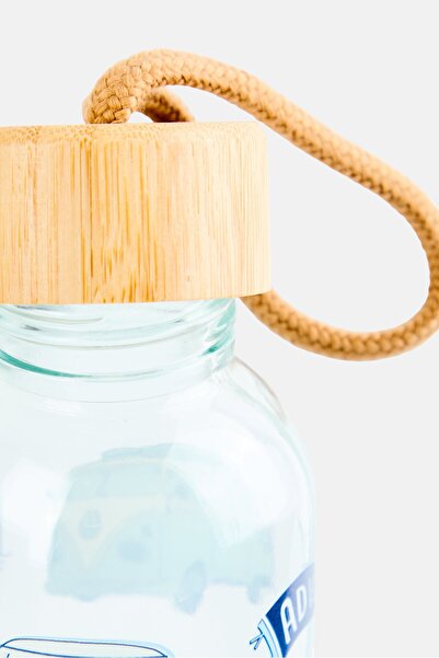 Puckator Volkswagen Glass Water Bottle With Wooden Lid 350ml, Transparent