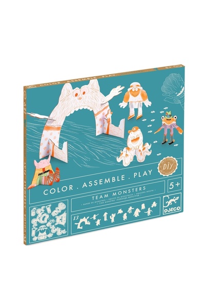 djeco Creative Monsters Coloring and Assembling Kit, for Boys, Girls ages 3 - 6, 6 - 9