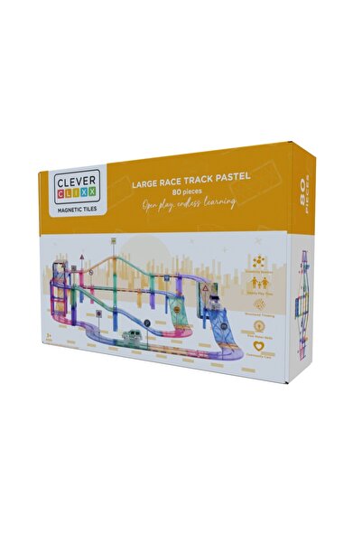 Cleverclixx Jocuri magnetice Traseu de curse 80 piese pastel, Cleverclixx, super rezistent