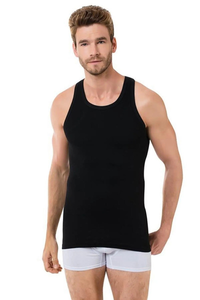 Mona Group قميص داخلي كلاسيكي للرجال بحزام عريض أسود 100% قطن - أسود - NRHYT1...