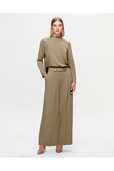MISS DALIDA T25K-7010 Düğme Detaylı Bol Paça Pantolon DIDO-BEİGE