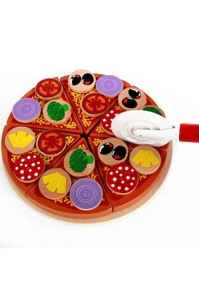 B4U Jucărie educativă, Pizza din lemn Montessori, Matematică, Multicoloră