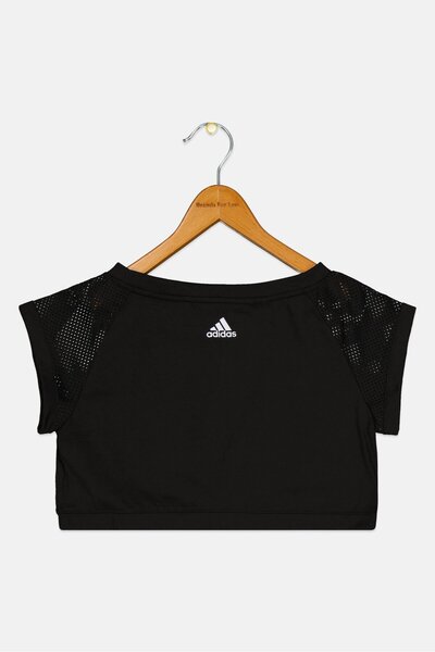 adidas Kids Girl Brand Logo Short Sleeve Outdoor Crop Top, Black