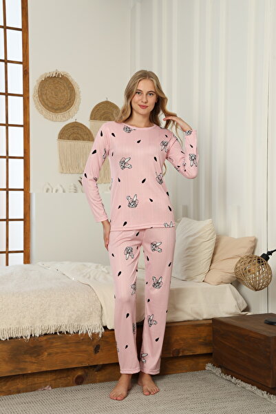 LİLA İÇ GİYİM Set de pijamale cu mâneci lungi cu detalii Pegasus Tavşlı