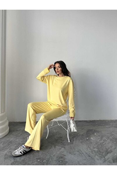 b buhari bykoc Lace Detailed Oversize Wide Leg Modal Fabric Tracksuit Set