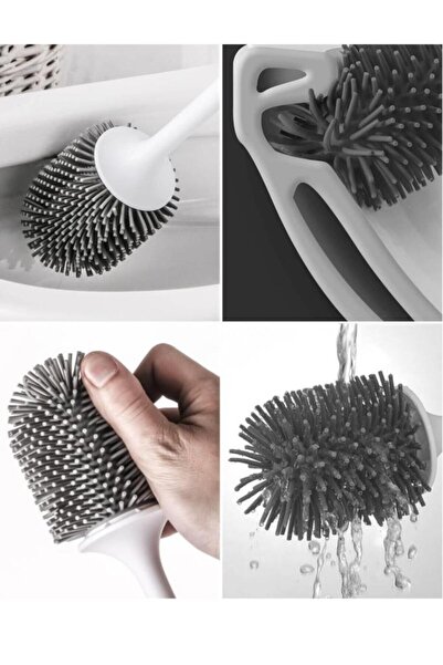 Flora Silikon Başlıklı Klozet Fırça Takımı Yuvarlak, Klozet Banyo WC Tuvalet Temizlik Fırça Seti Siyah