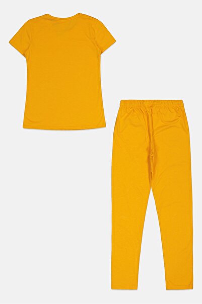 Zivame Kids Girls 2 Pcs Graphic Print Short Sleeves Pajama Top And Bottom Set, Mustard