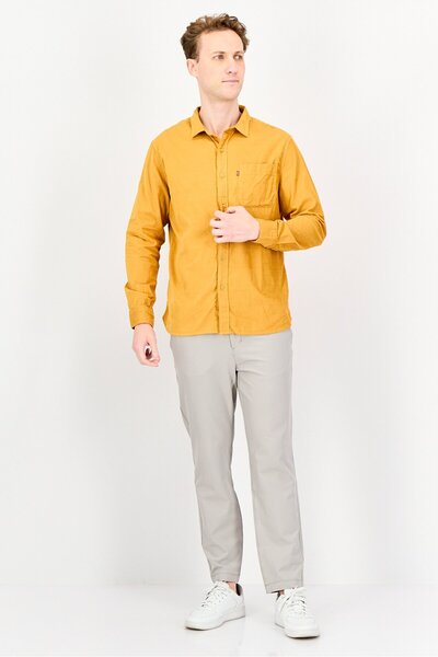 Levi's Men Slim Fit Textured Long Sleeves Casual Shirt, Mustard