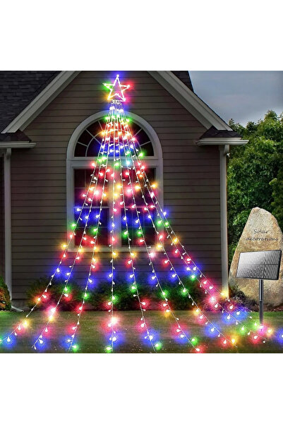 OEM Instalație solară perdea cu vârf stea, 350 leduri, 9 franjuri, multicolor