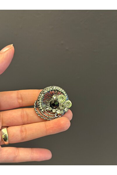 Gönülden Tasarım ZİRKON TAŞ İŞLEME BROŞ YAKA İĞNESİ GİYİM AKSESUARI 4X3 CM FÜME