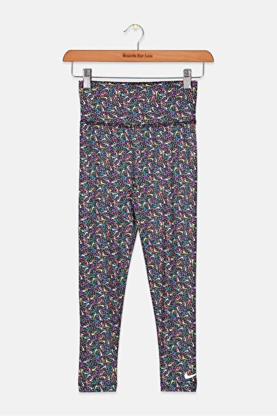 Nike بنطال ضيق مطبوع عليه شعار Swoosh للبنات، أسود