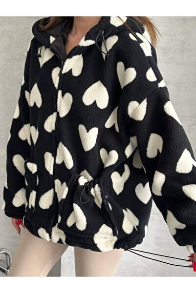 cemo Kalp Desenli Kapüşonlu Mont