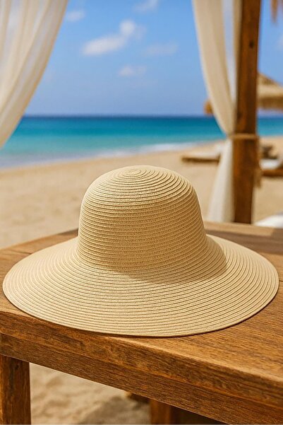 Dipmoda Γυναικείο ψάθινο καπέλο με λεπτομέρειες σε μπεζ χρώμα και ρίγες DPMHT06