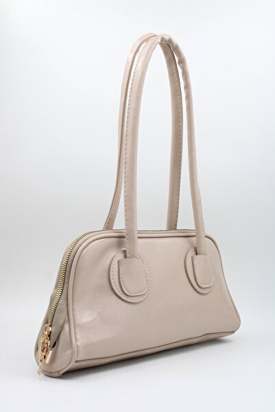 LASSO Geantă de mână și de umăr pentru femei, din piele lacuită lucioasă, bej...
