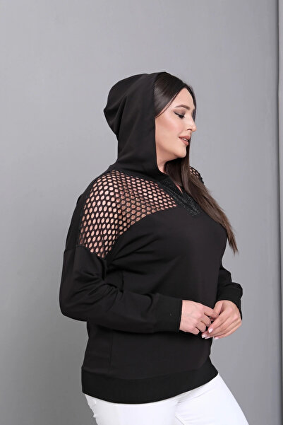 aytemas Sweatshirt with Stone Detail on the Collar and Mesh Detail