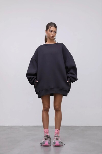 The Champ Clothing Γυναικείο Oversize Sweatshirt Φόρεμα Basic Γκρι – Μπούστο, 3 Νήματα Φλις