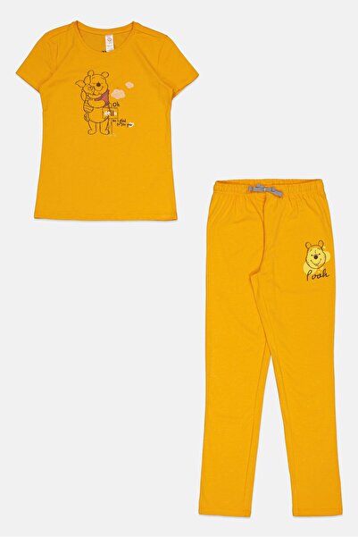 Zivame Kids Girls 2 Pcs Graphic Print Short Sleeves Pajama Top And Bottom Set, Mustard