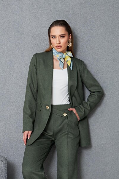 LOVELF Kare Düğmeli Yünefekt Takım Haki