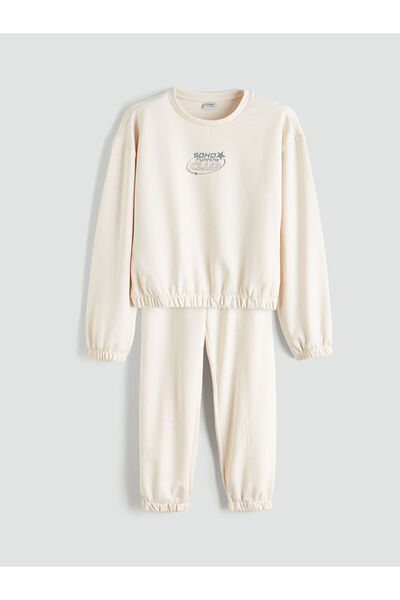 LC Waikiki Σετ φόρμας για κορίτσια Ecru Crew Neck Soft Touch