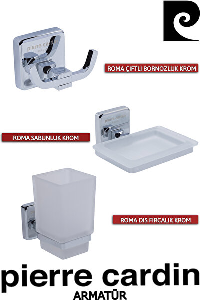Pierre Cardin Krom 3 Parça Banyo Aksesuar Seti Bornozluk Sabunluk Diş Fırçalık